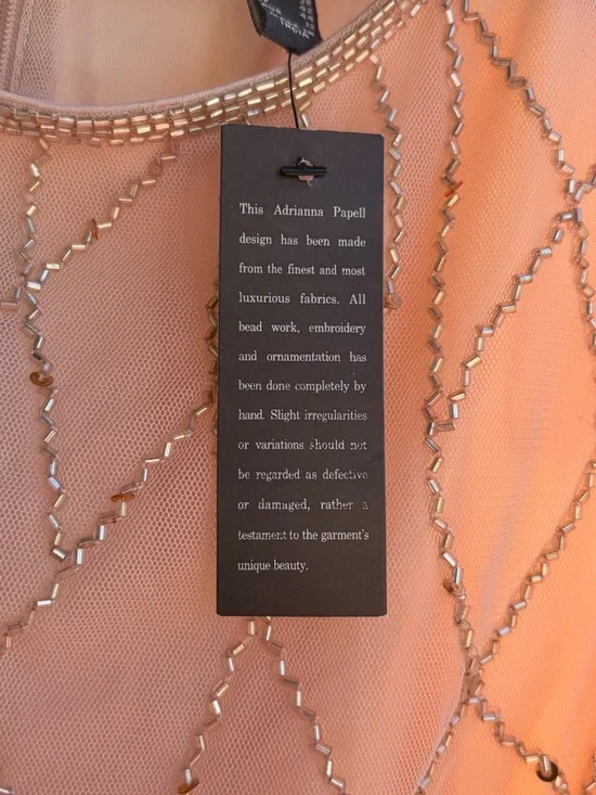 🆕✨ Adrianna Papell Blush Beaded Mesh Gown Maxi Dress Size 8 Sequin Nude Pink - Picture 14 of 16